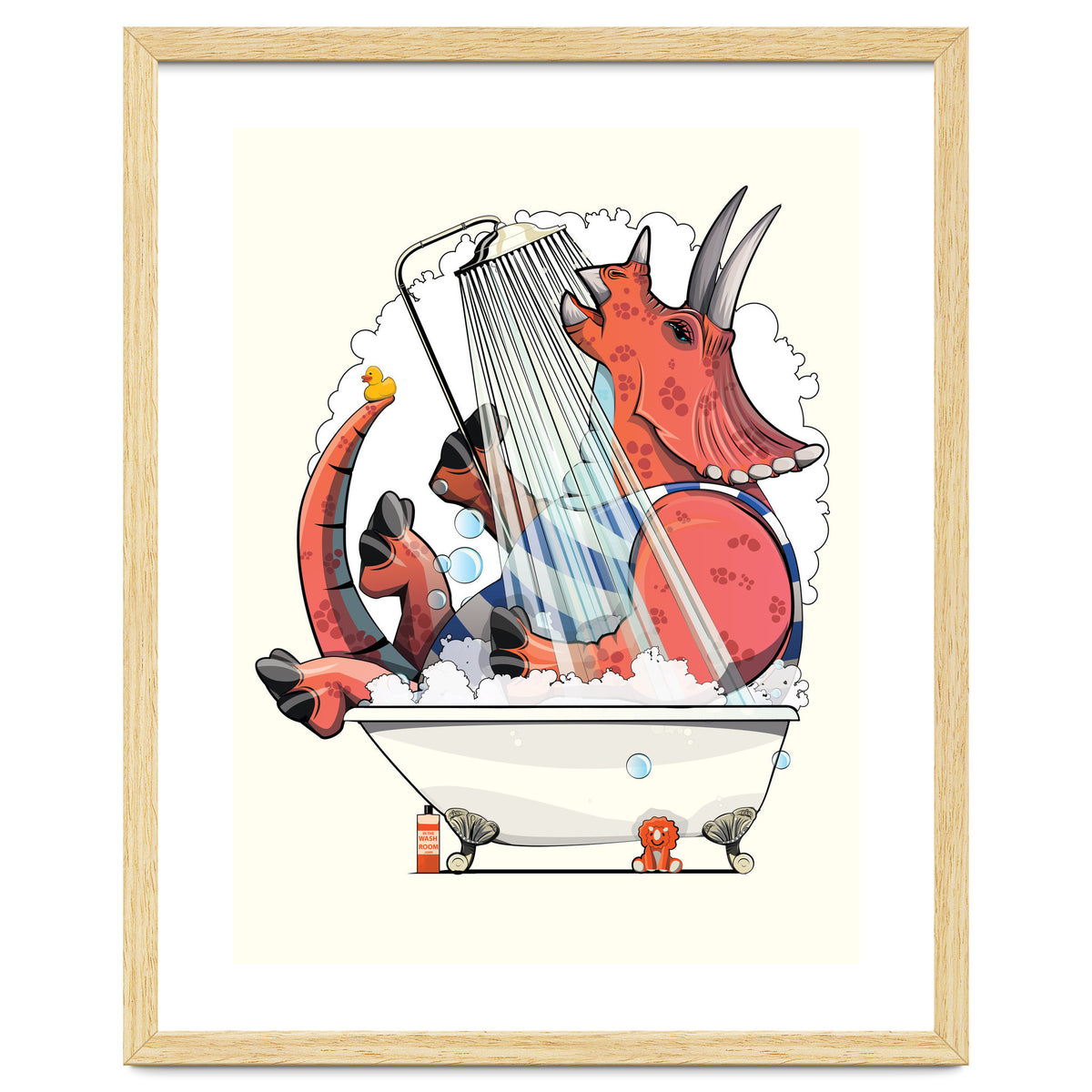 Dinosaur Triceratops in the Shower, funny bathroom humour