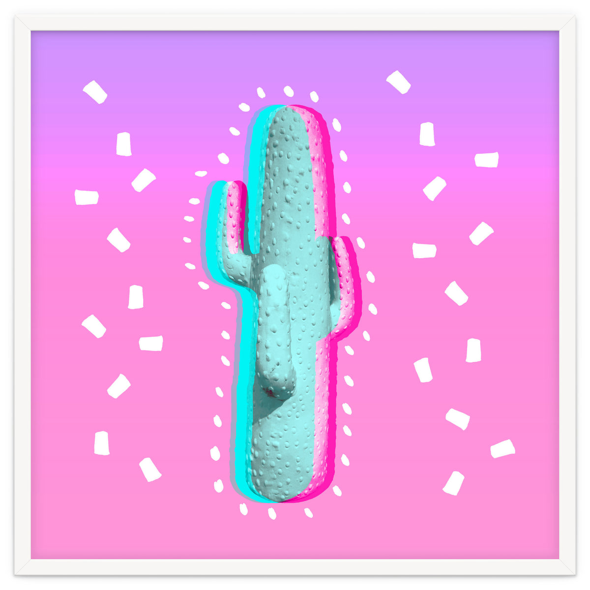 Modern 3 D Color Channel Cactus Photography Pink Purple Gradient 90's Pattern