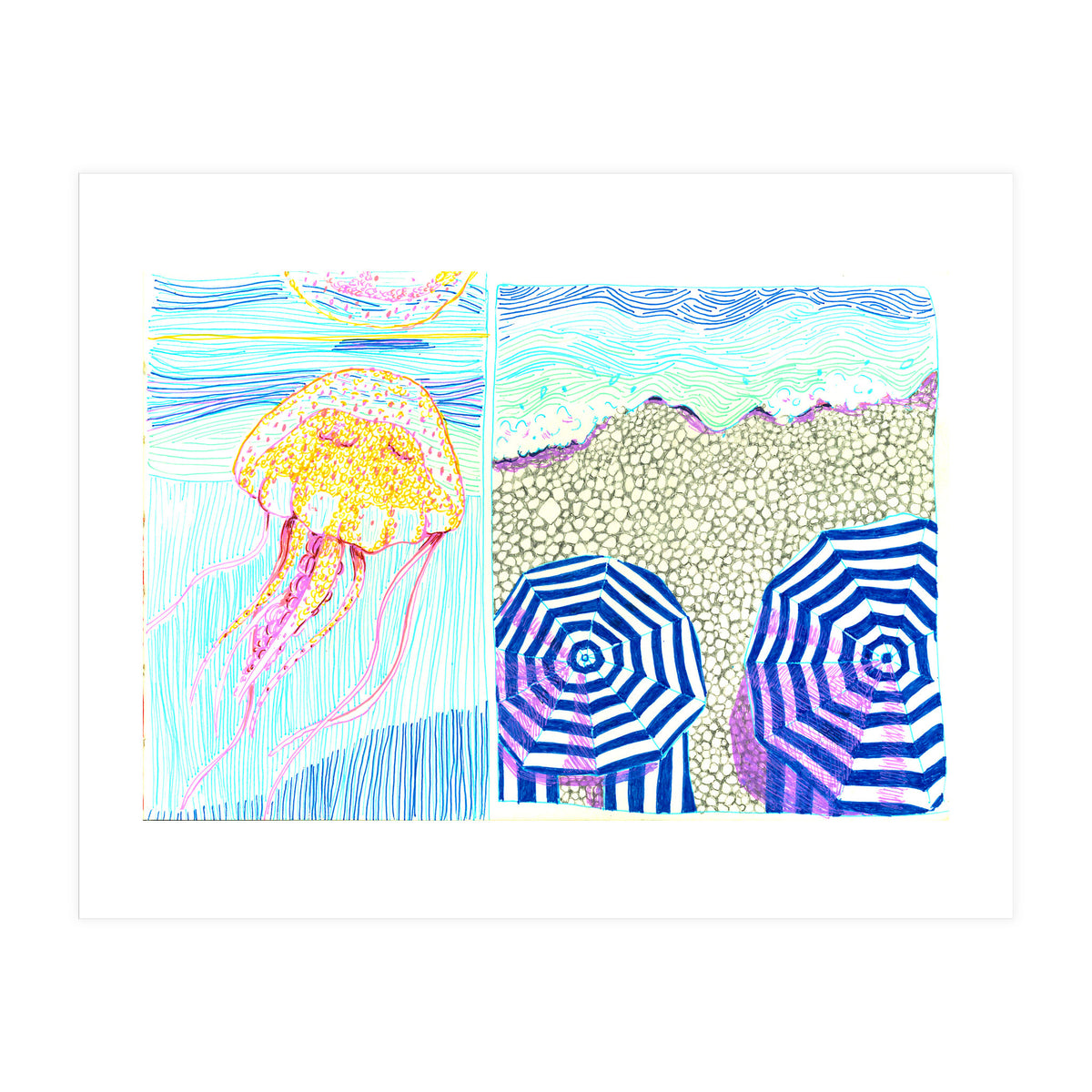 Provence Jelly fish & beach (Print Only)