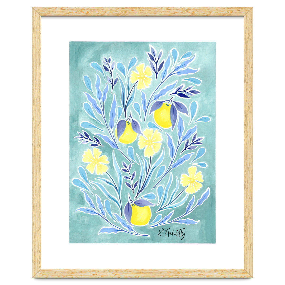 Wild Orange Floral | Lemon & Duck Egg Blue