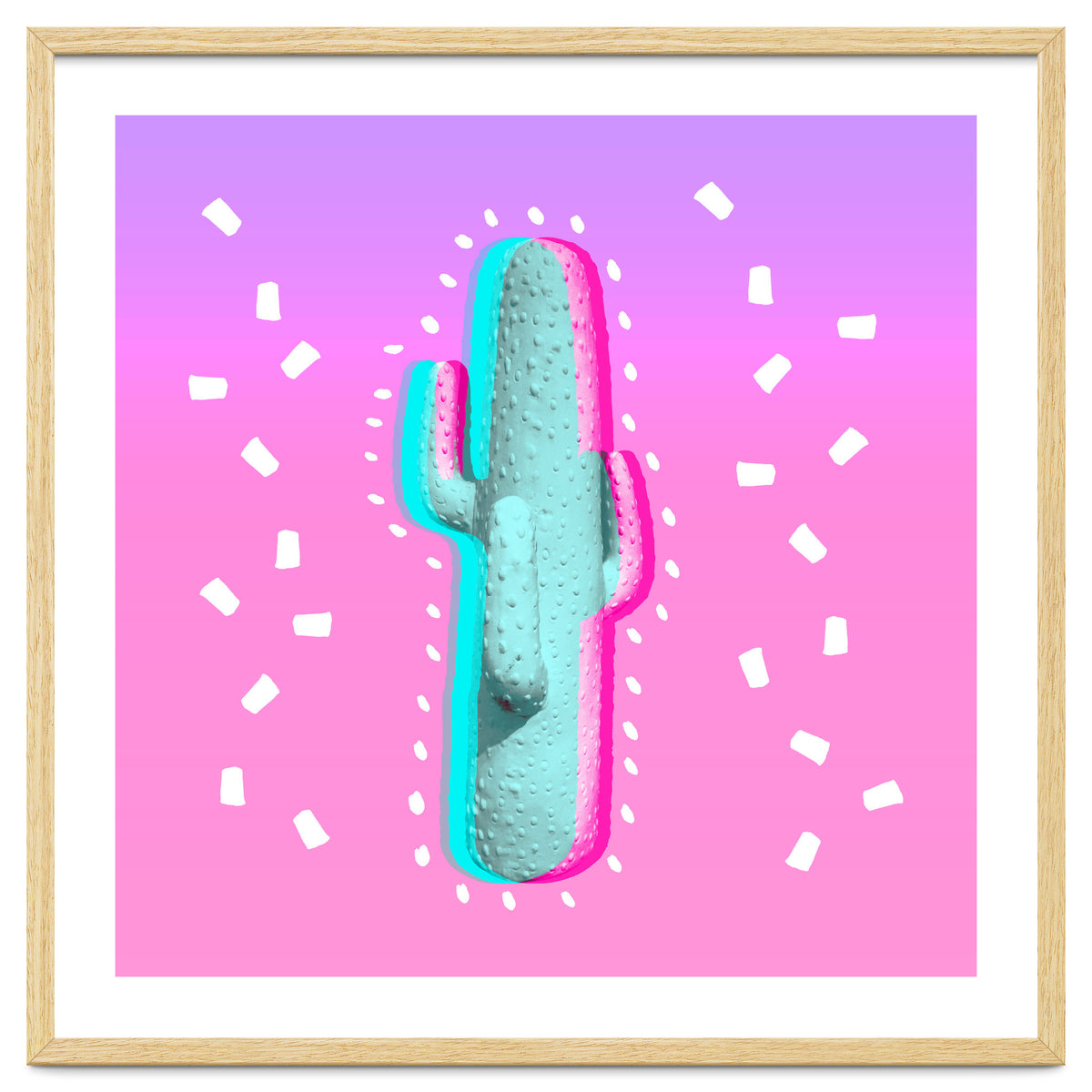 Modern 3 D Color Channel Cactus Photography Pink Purple Gradient 90's Pattern