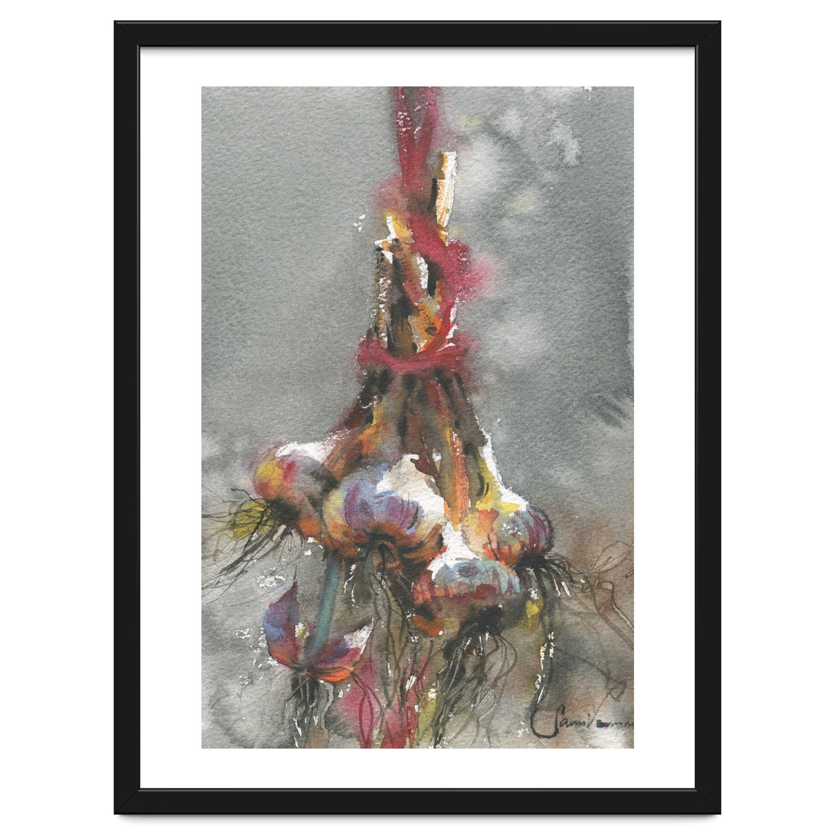 Garlic still life watercolor painting