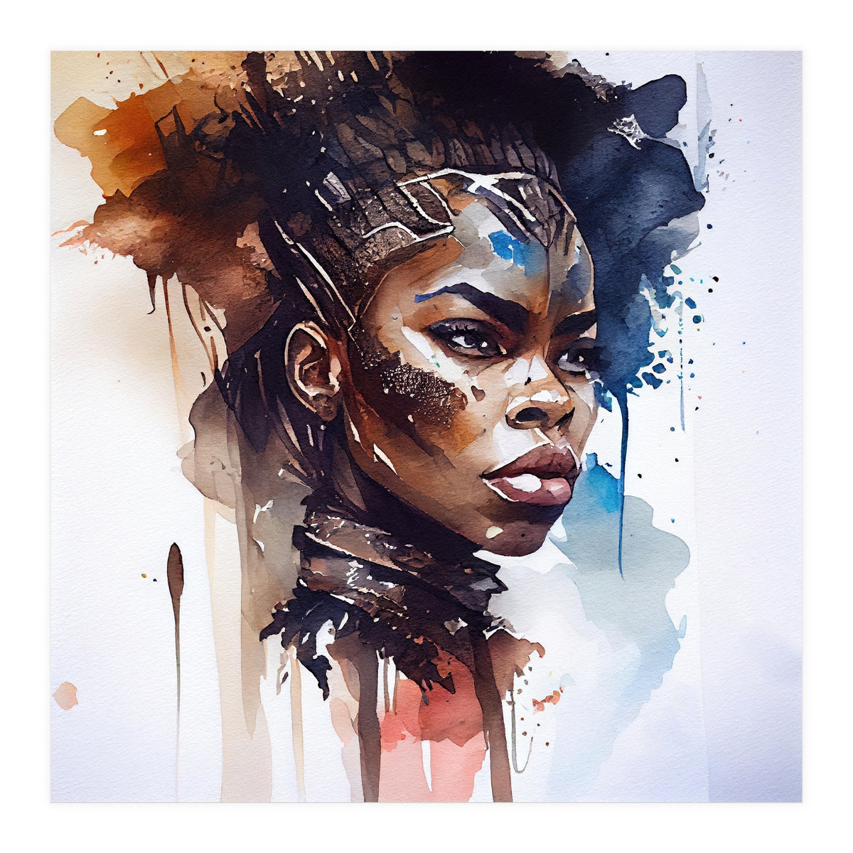 Watercolor African Warrior Woman #8 (Print Only)