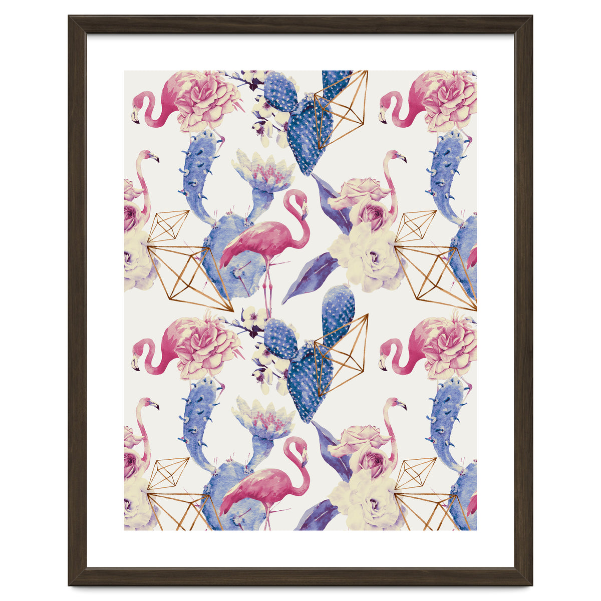 Flamingos, geometric and flowers 02