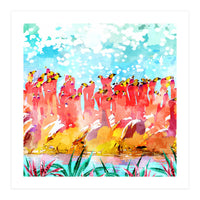 Save The Tropics Series Flamingo Flock Watercolor Painting (Print Only)