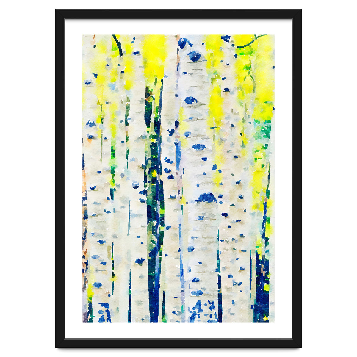 Aspen Tree Forest, Nature Watercolor Landscape Painting, Mystical Botanical Plants