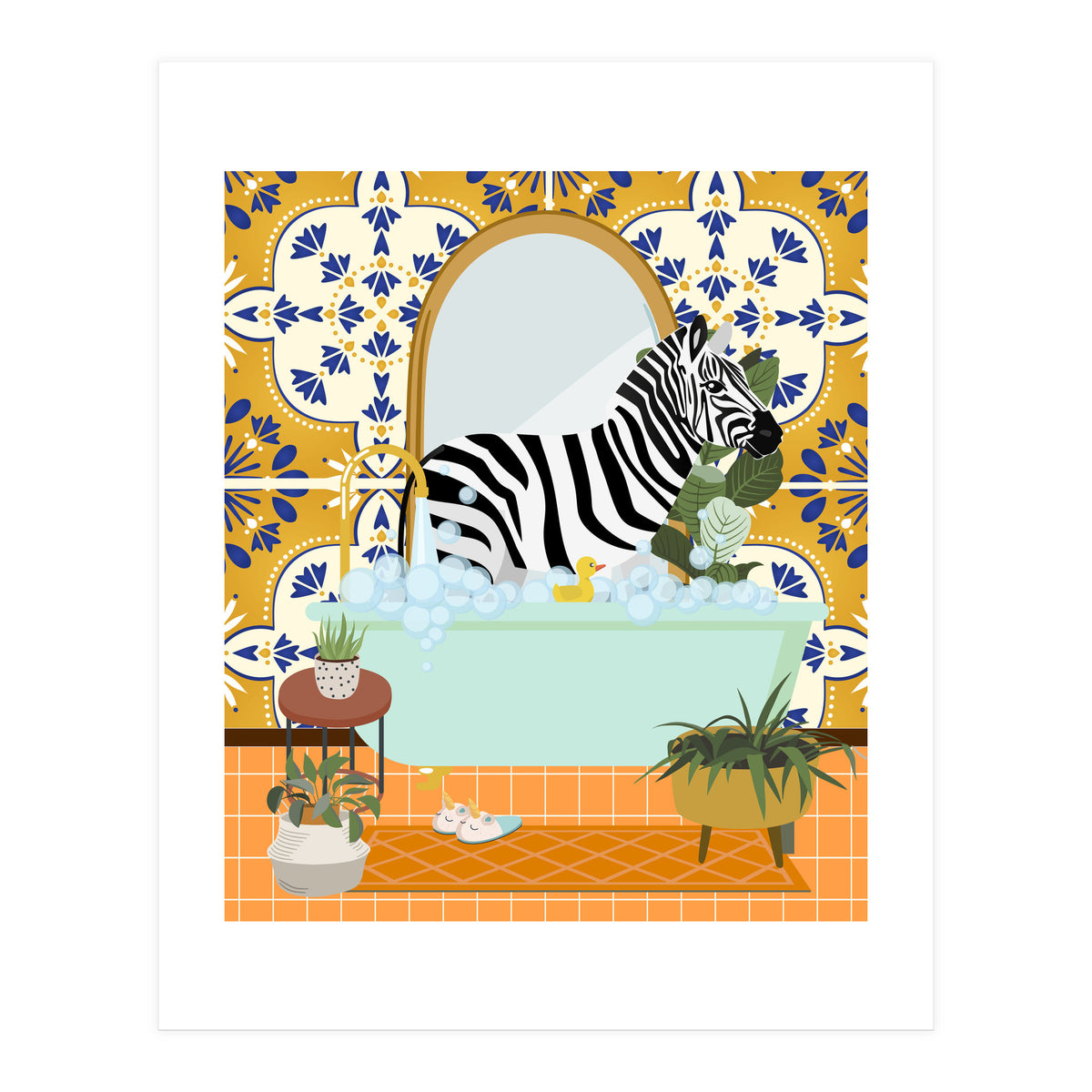 Zebra Bathing in Moroccan Style Bathroom (Print Only)