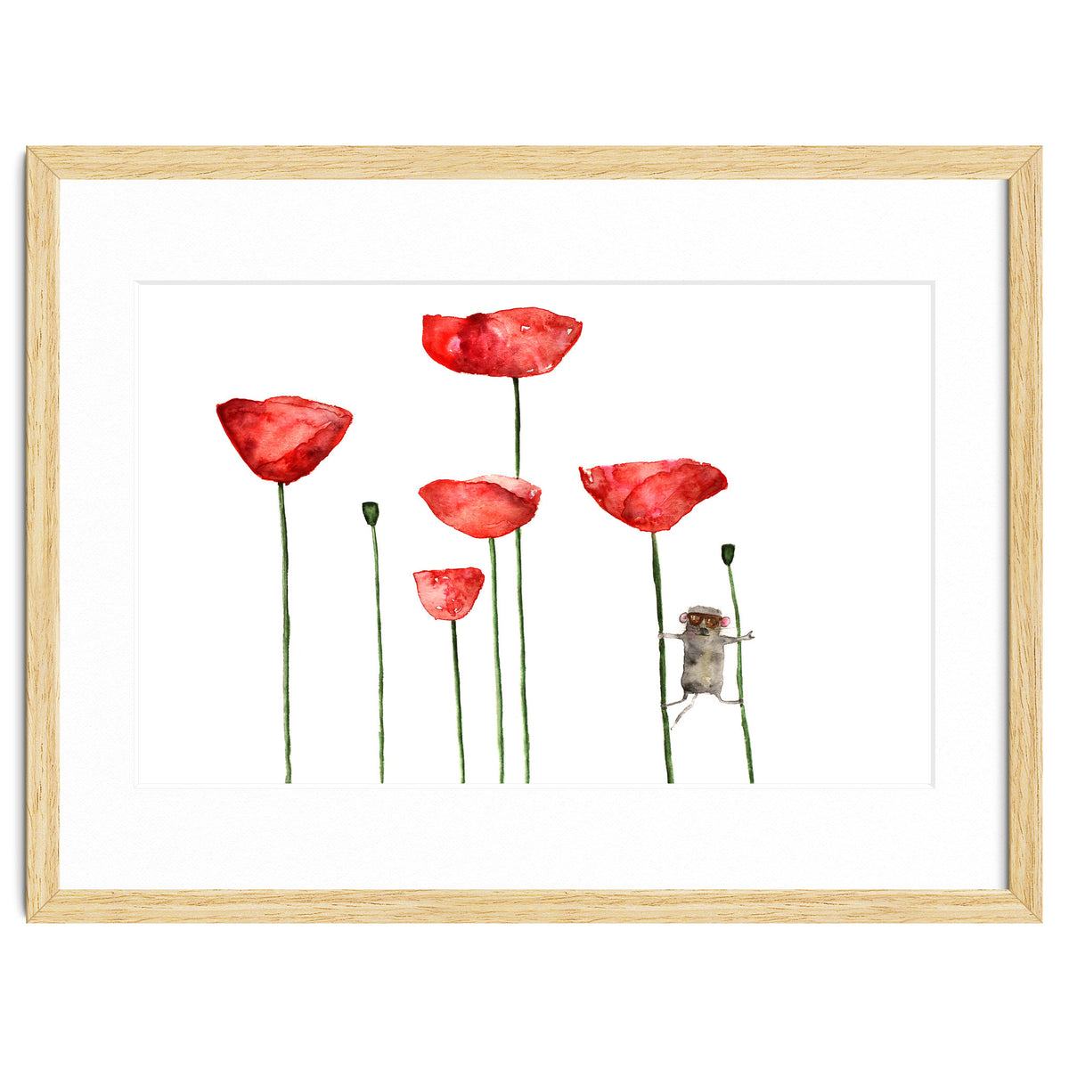 Little mouse loves big poppies || watercolor for nursery