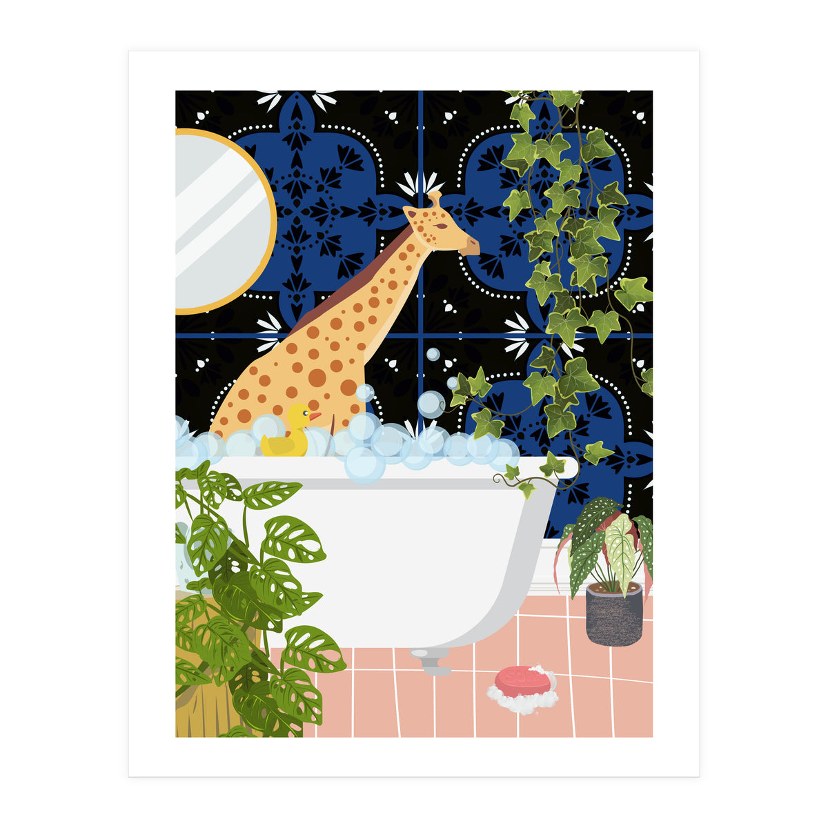 Giraffe Taking a Bubble Bath (Print Only)
