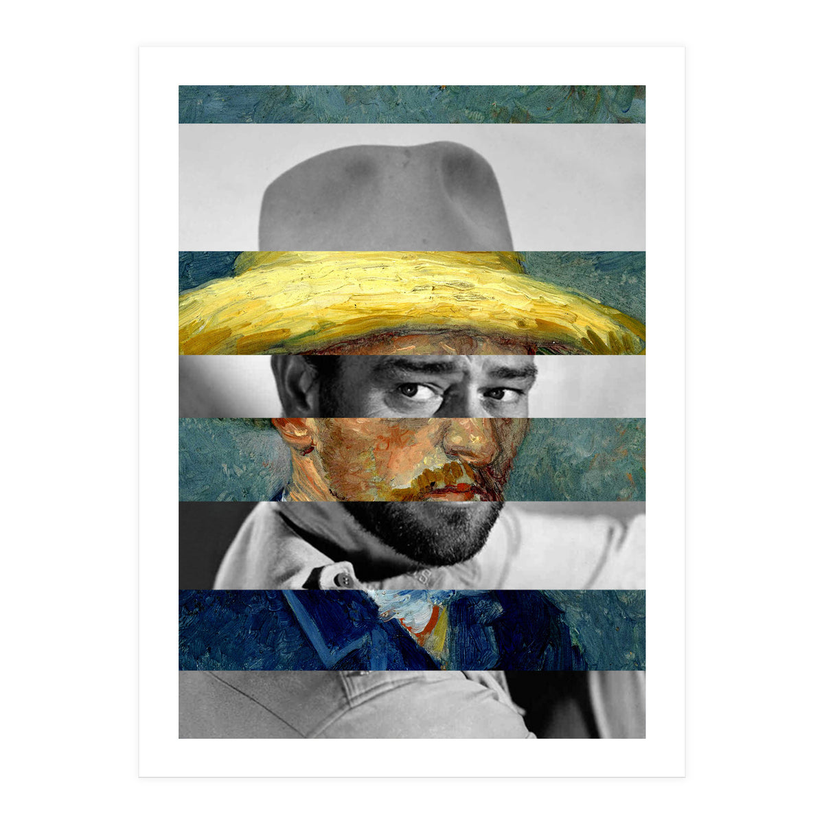 Van Gogh's Self Portrait With Straw Hat & John Wayne (Print Only)