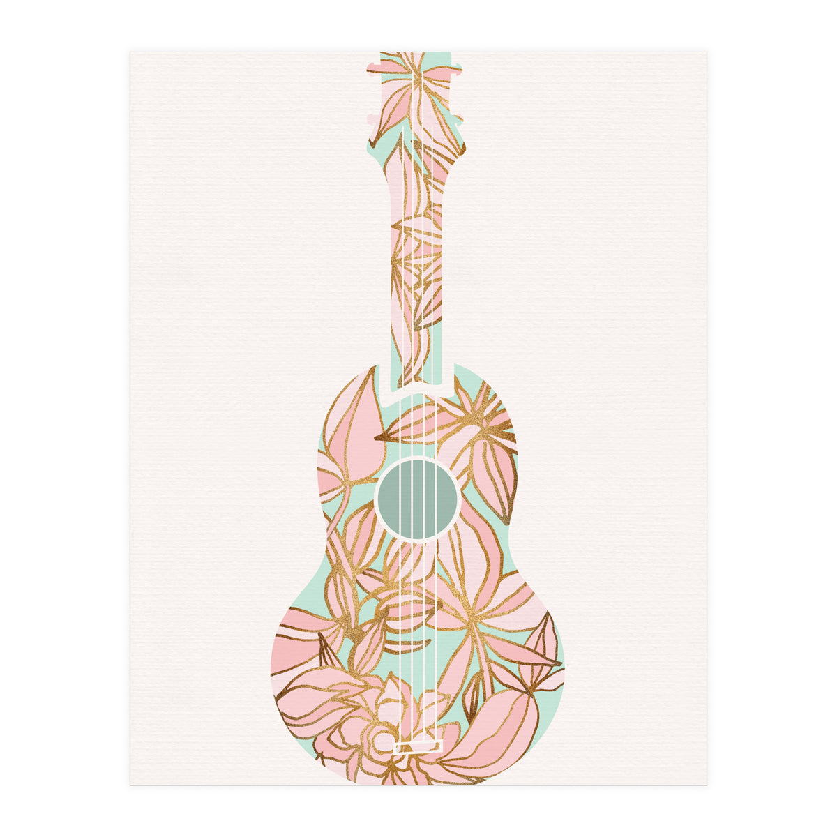 Aqua and Pink Floral Ukulele (Print Only)