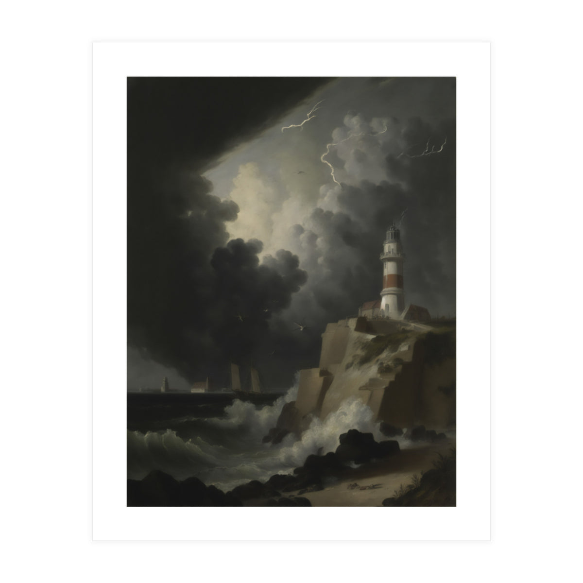 Lighthouse In A Storm (Print Only)