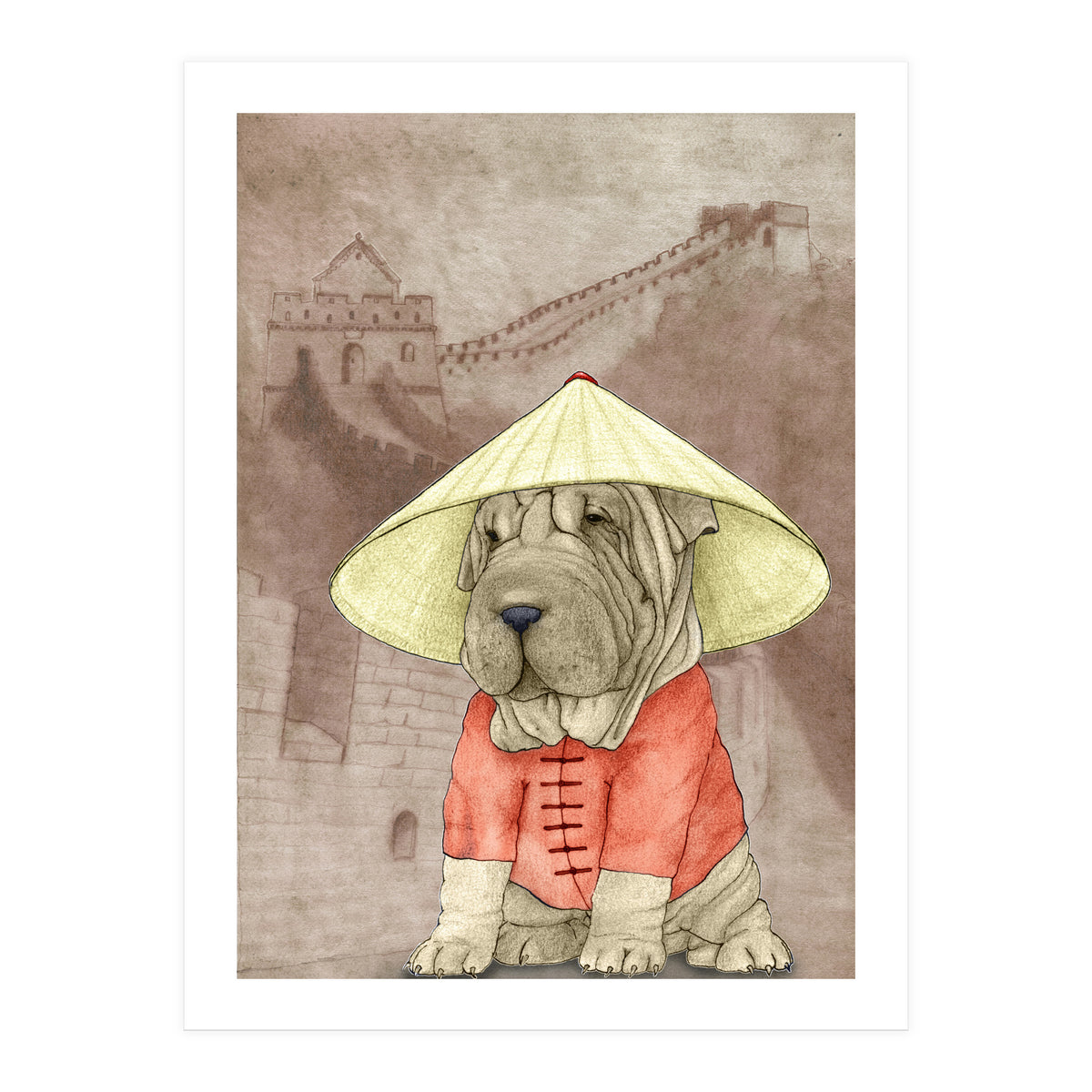 Sharpei With The Great Wall (Print Only)