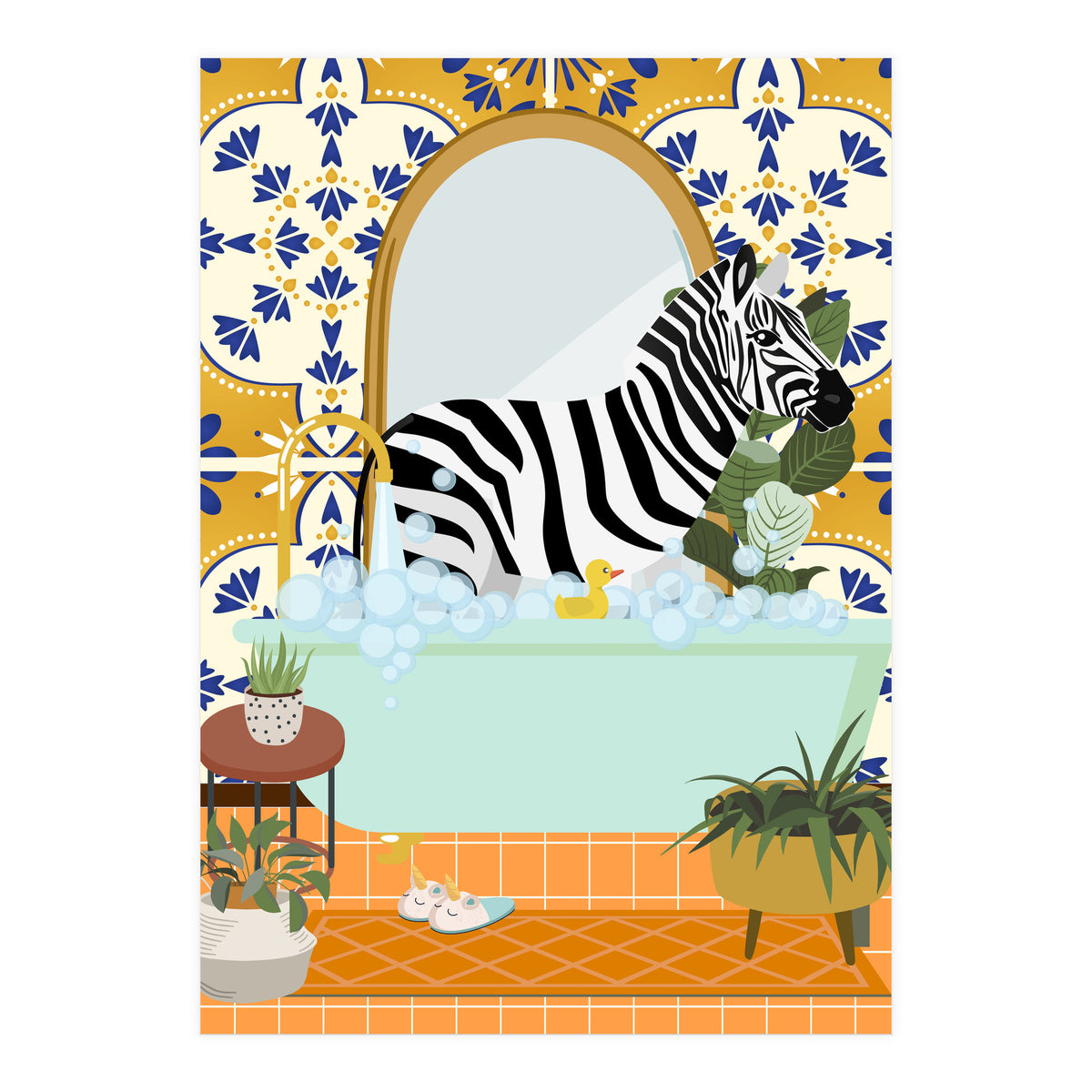 Zebra Bathing in Moroccan Style Bathroom (Print Only)