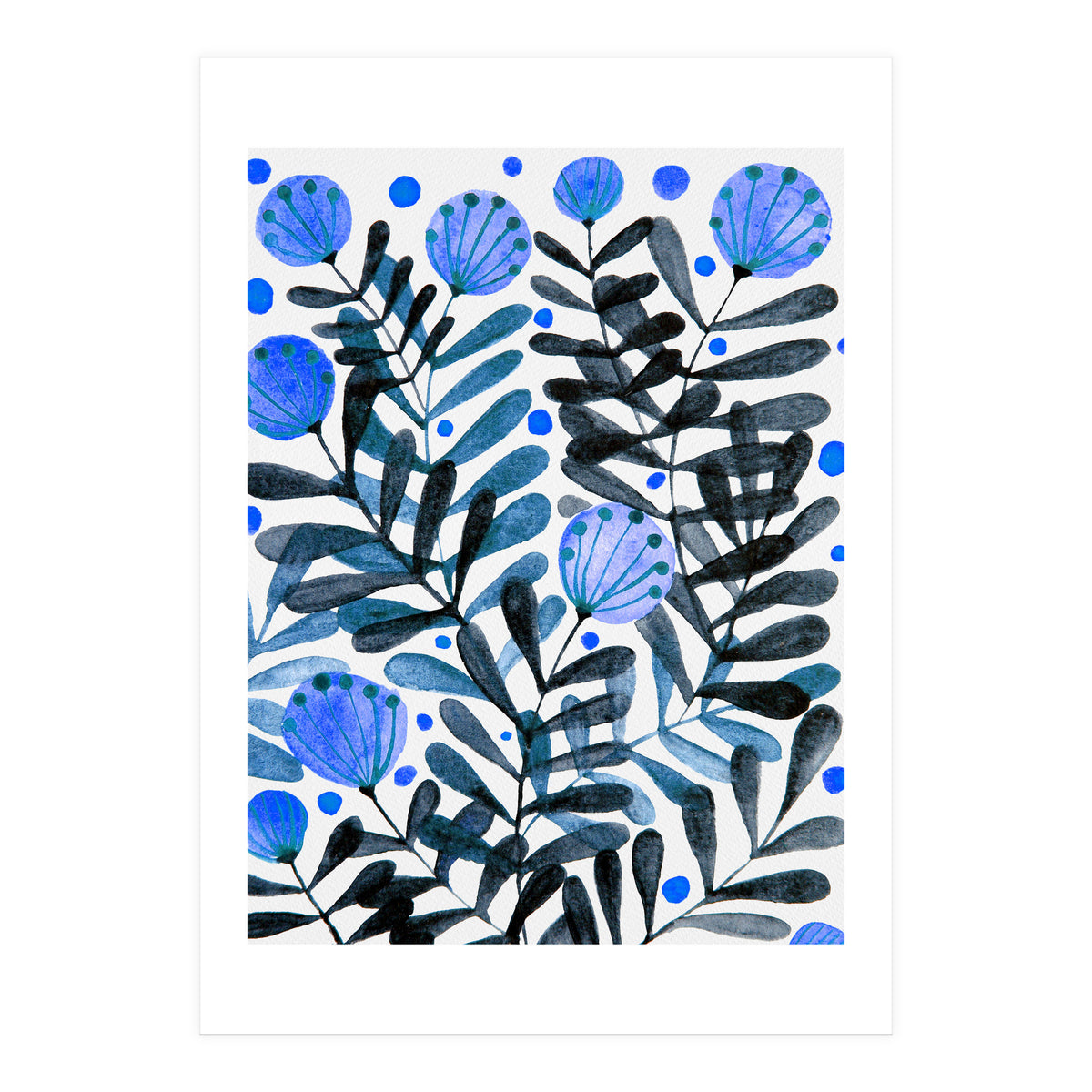 Flowers And Foliage Blue (Print Only)