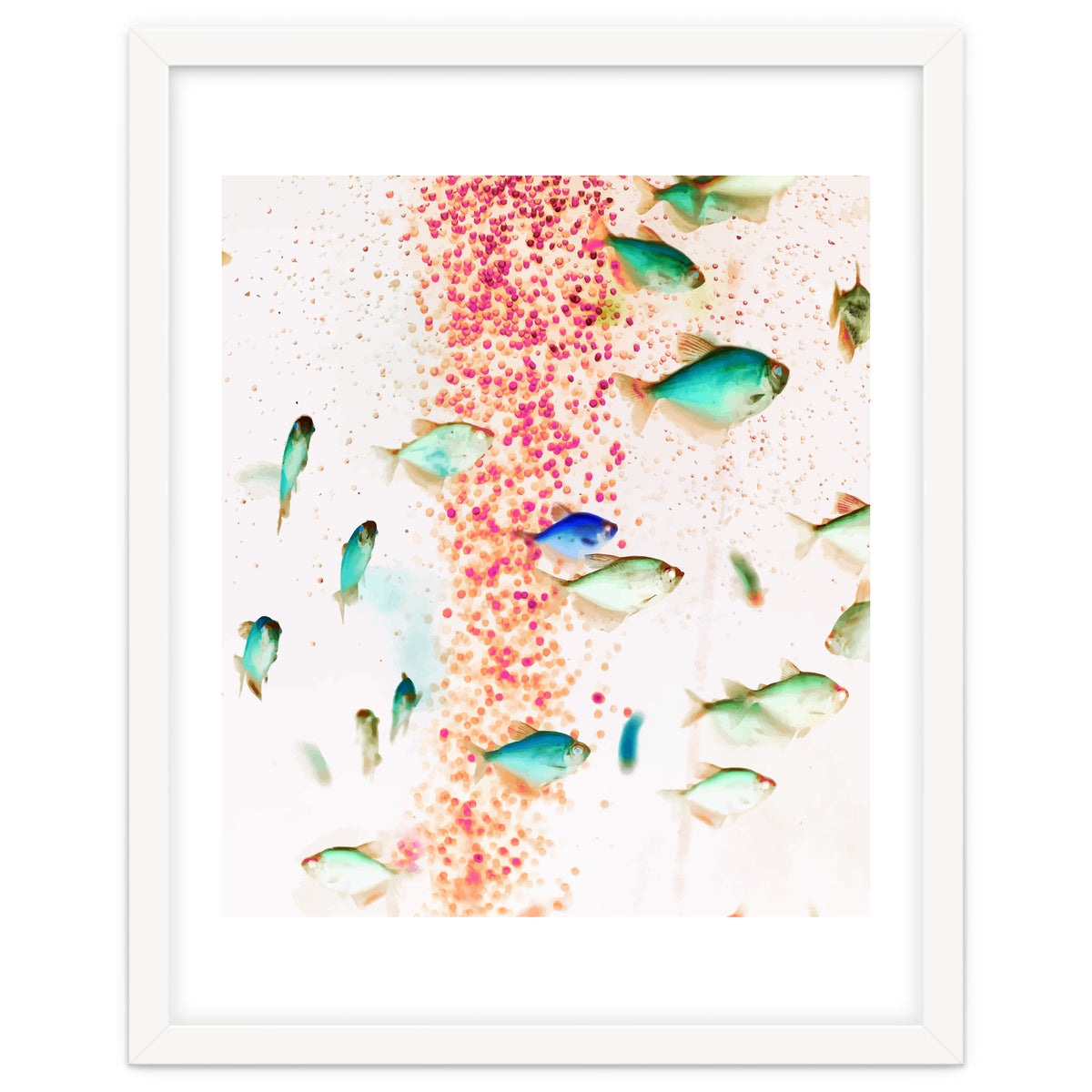 Something Fishy, Pink Bubbles & Blue Green Fish Graphic Design Digital Eclectic Surrealism