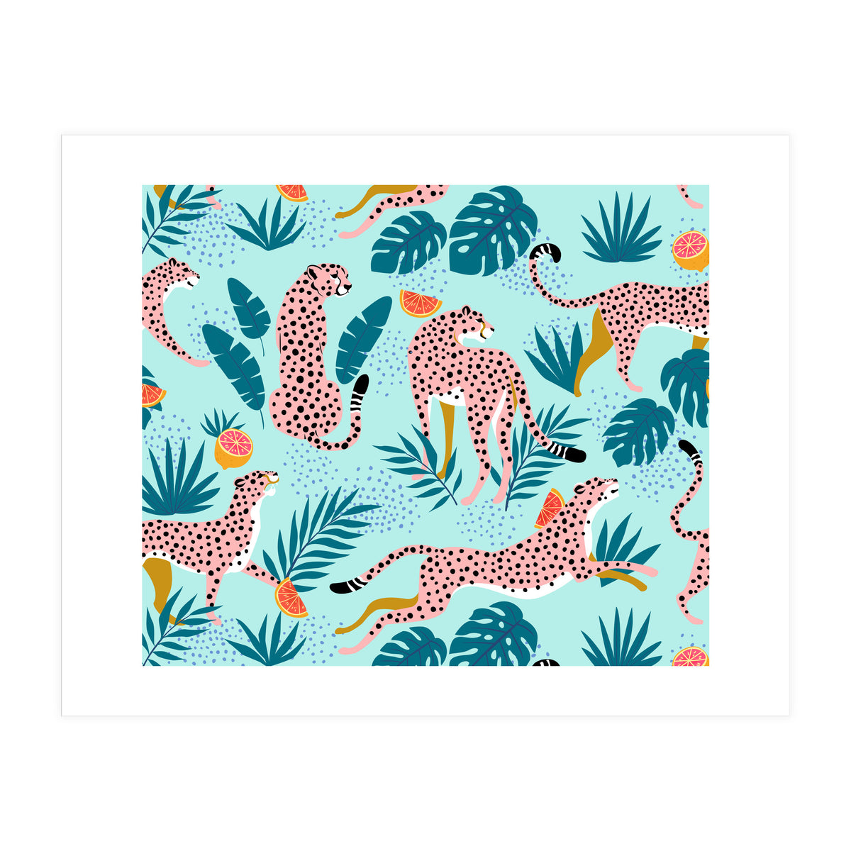 Cheetahs In The Grapefruit Grove, Tropical Jungle bohemian Wildlife, Tiger Wild Cat Nature Forest (Print Only)