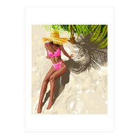 Sky above, sand below, peace within poster, Woman of color fashion black woman on the bikini beach (Print Only)
