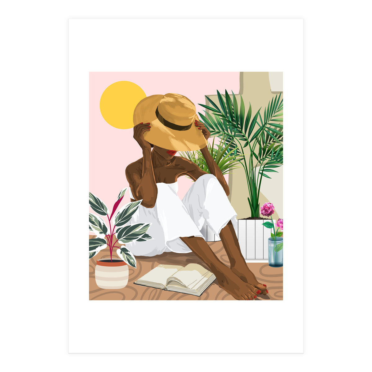 Summer Reading | Modern Bohemian Black Woman Travel | Beachy Vacation Book Reader (Print Only)