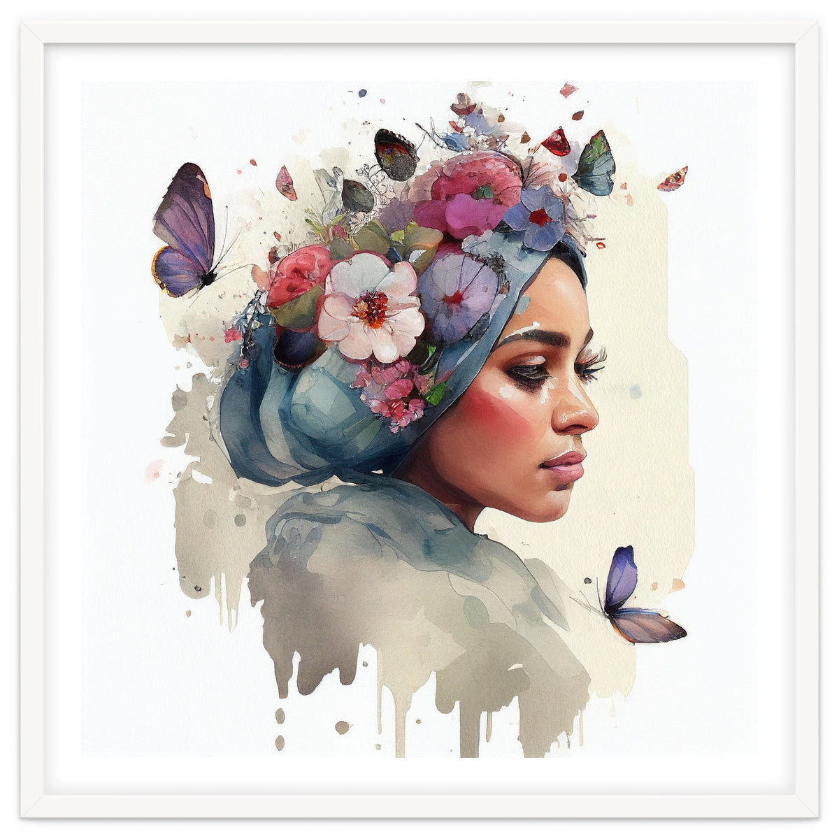 Watercolor Floral Muslim Woman #1