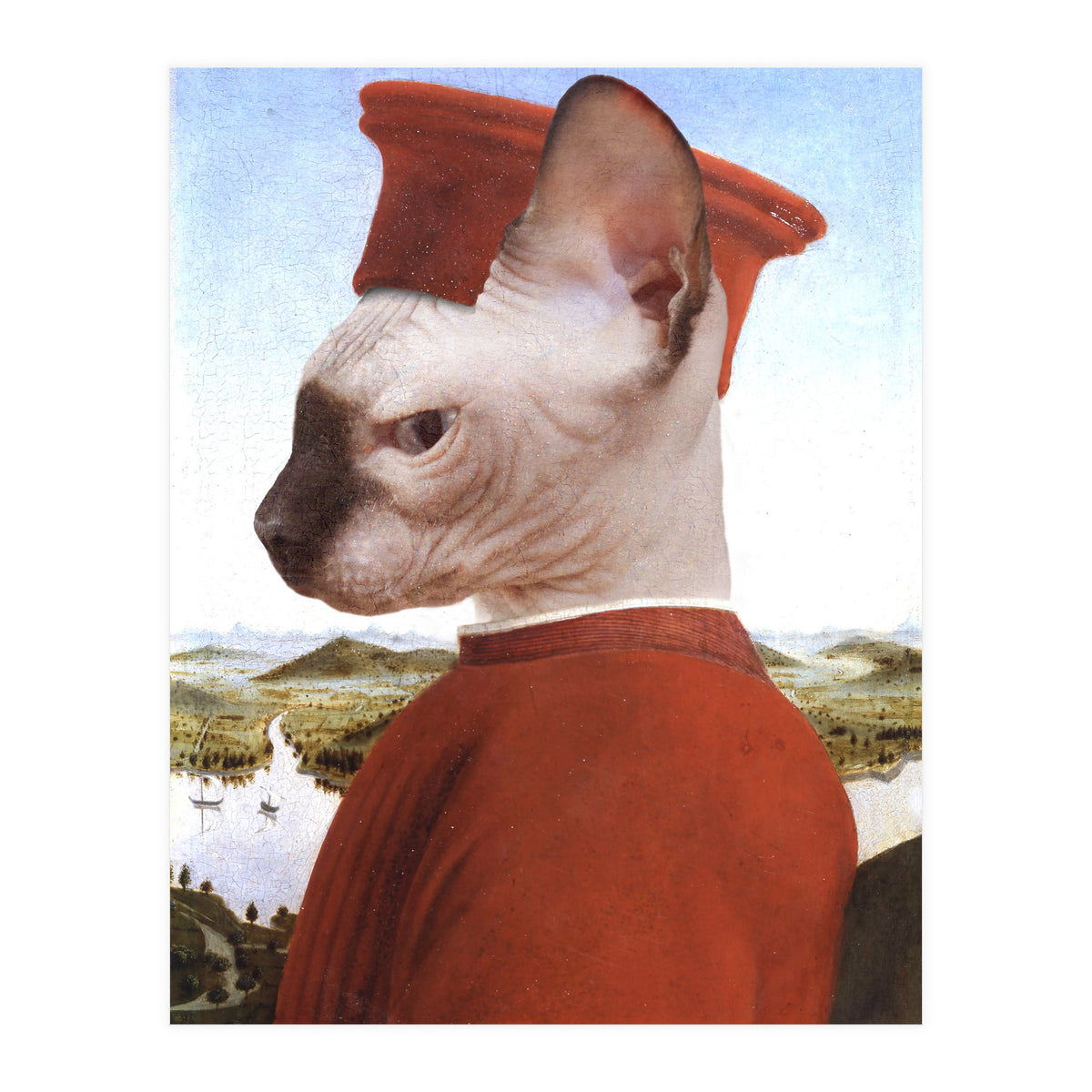 Portrait of a Sphynx Cat as Federico da Montefeltro (Print Only)