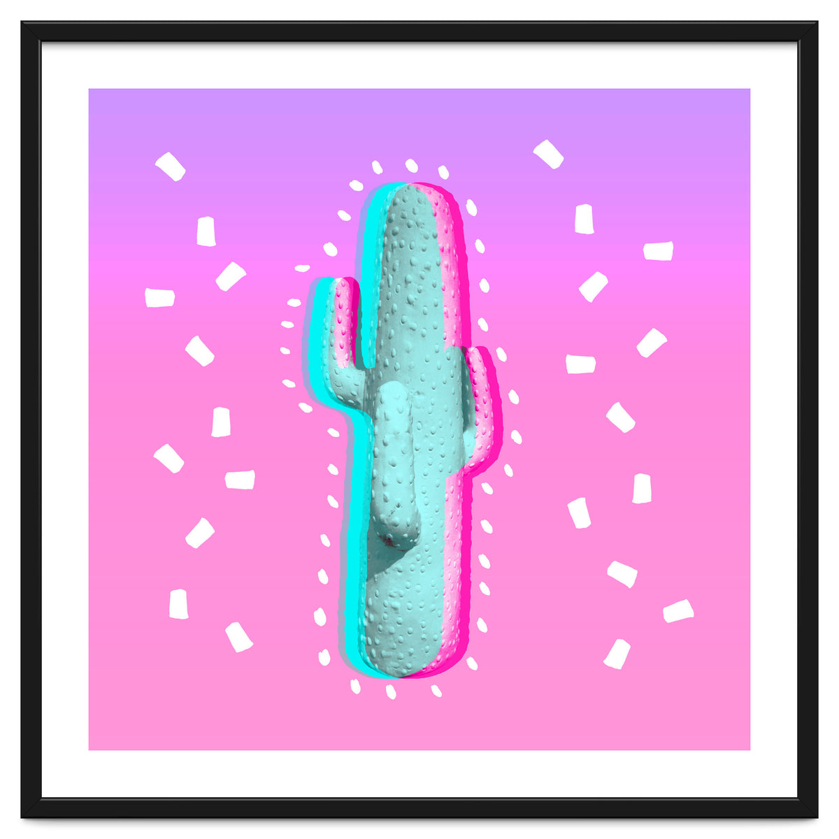 Modern 3 D Color Channel Cactus Photography Pink Purple Gradient 90's Pattern