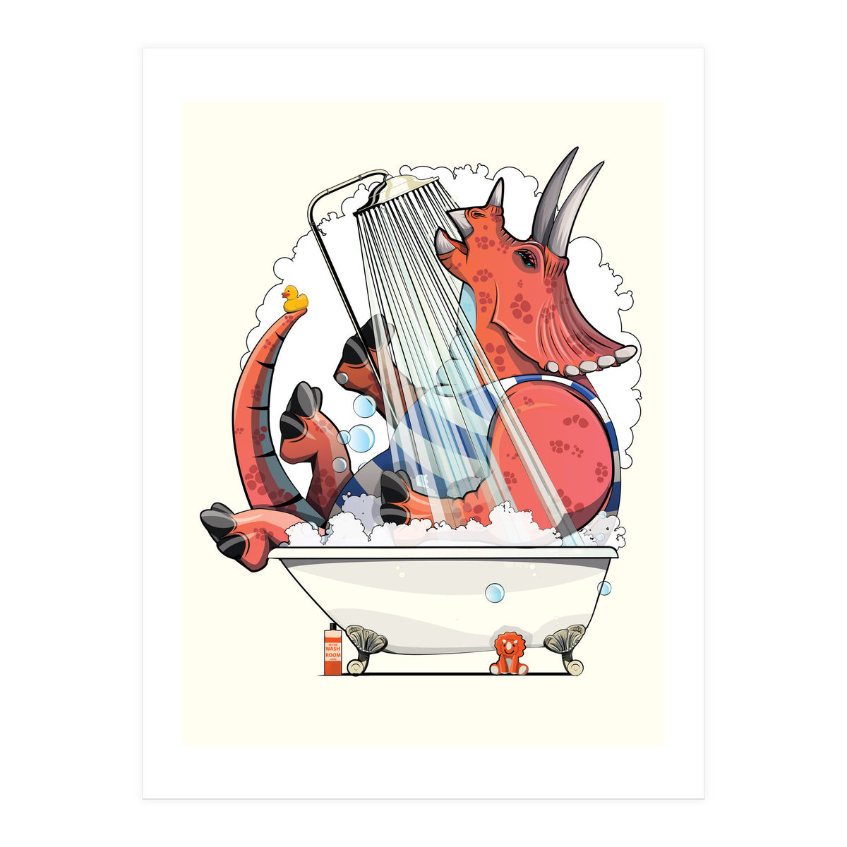 Dinosaur Triceratops in the Shower, funny bathroom humour (Print Only)