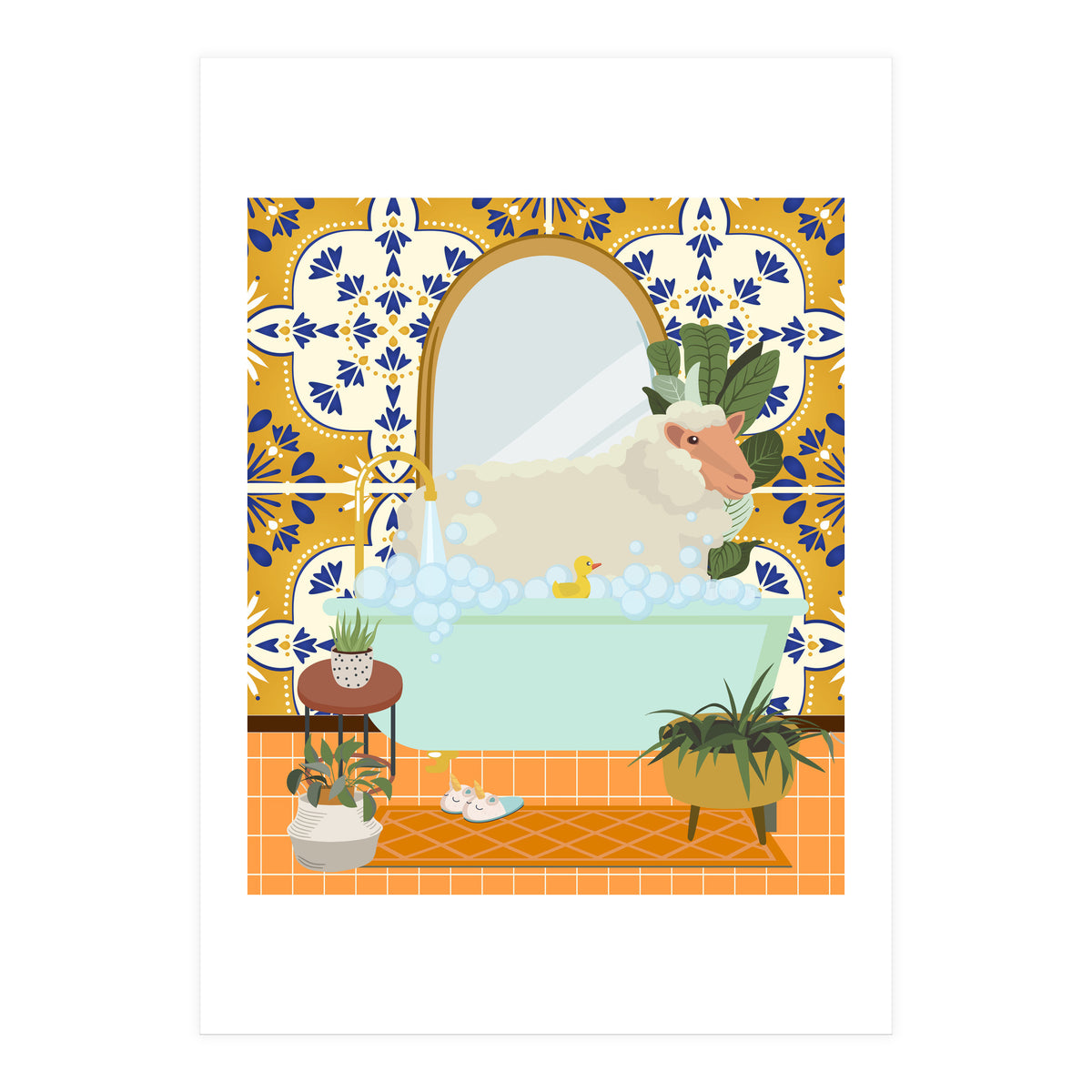 Sheep Bathing in Moroccan Style Bathroom (Print Only)