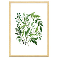 Botanical Abundance, Fresh Green Nature Watercolor Painting, Vibrant Leaves Minimal Illustration