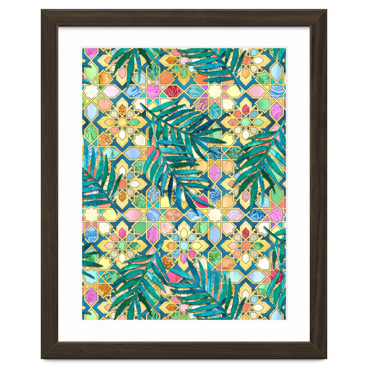 Gilded Moroccan Mosaic Tiles with Palm Leaves