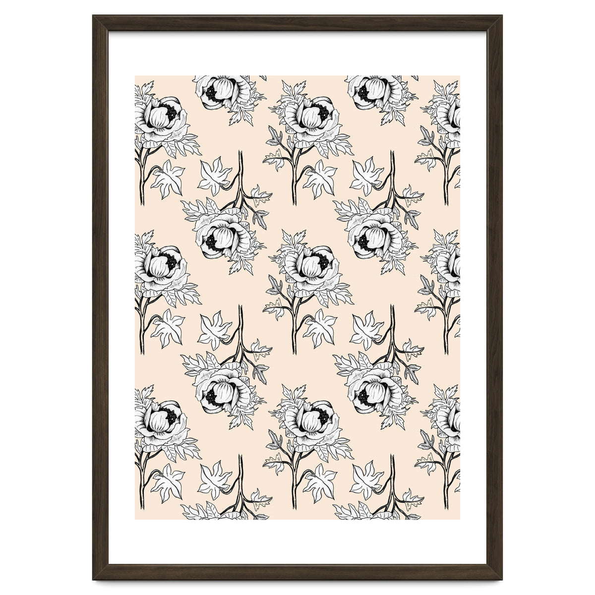 Drawing pattern of roses to pencil on beige