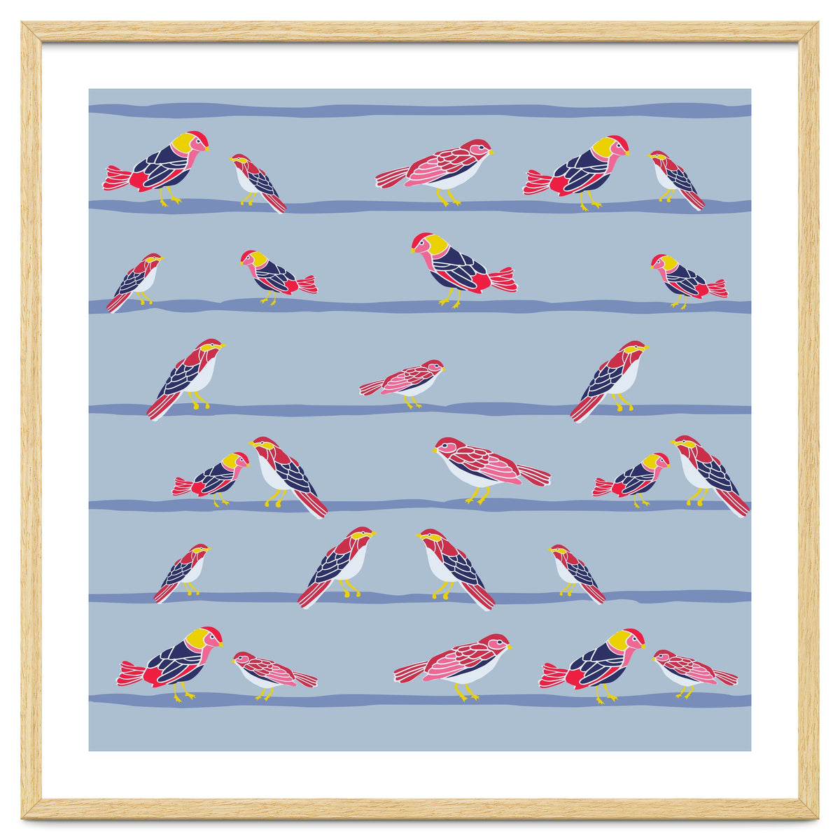 Colorful birds on a wire pattern
