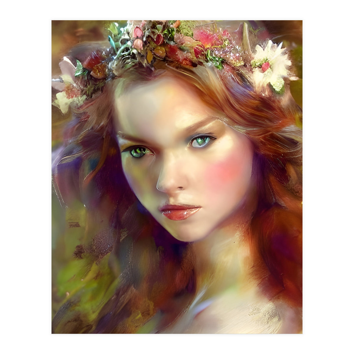 Dreamy kitschy Maiden with Flower Wreath (Print Only)
