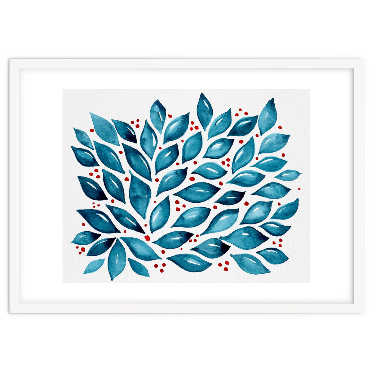 Abstract leaves and dots - teal and red