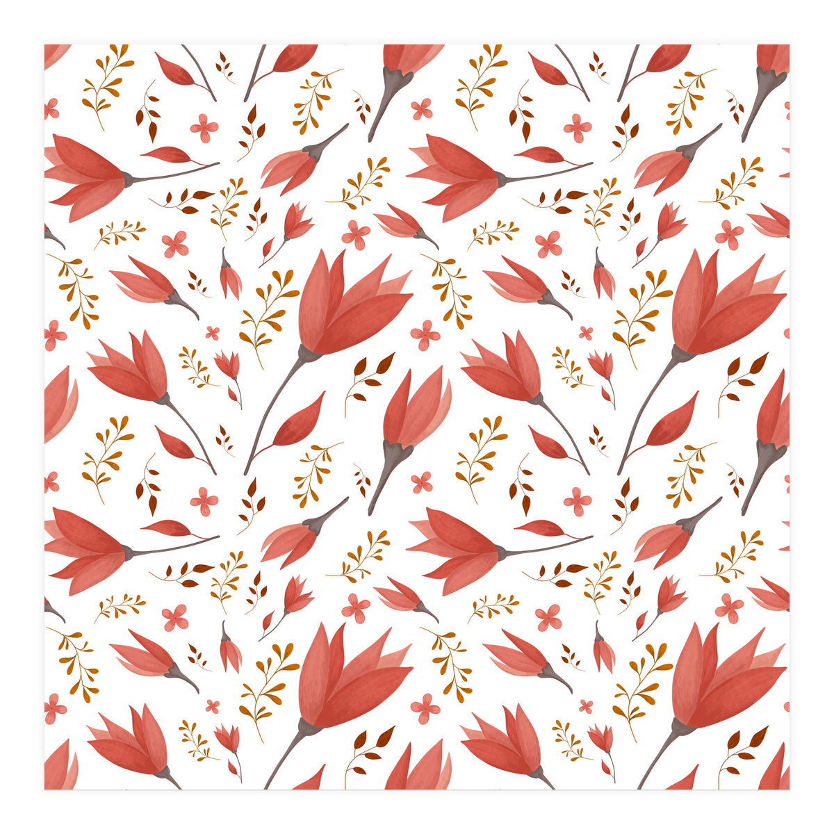 Delicate Autumn Floral Gouache Pattern Collection I (Print Only)