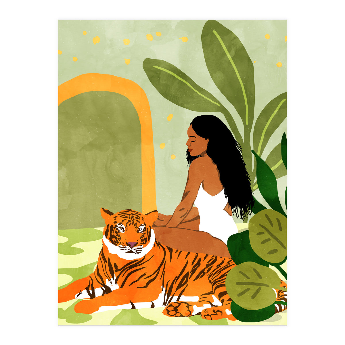 Just You & Me | Tiger Urban Jungle Friendship | Wild Cat Bohemian Black Woman with Pet (Print Only)