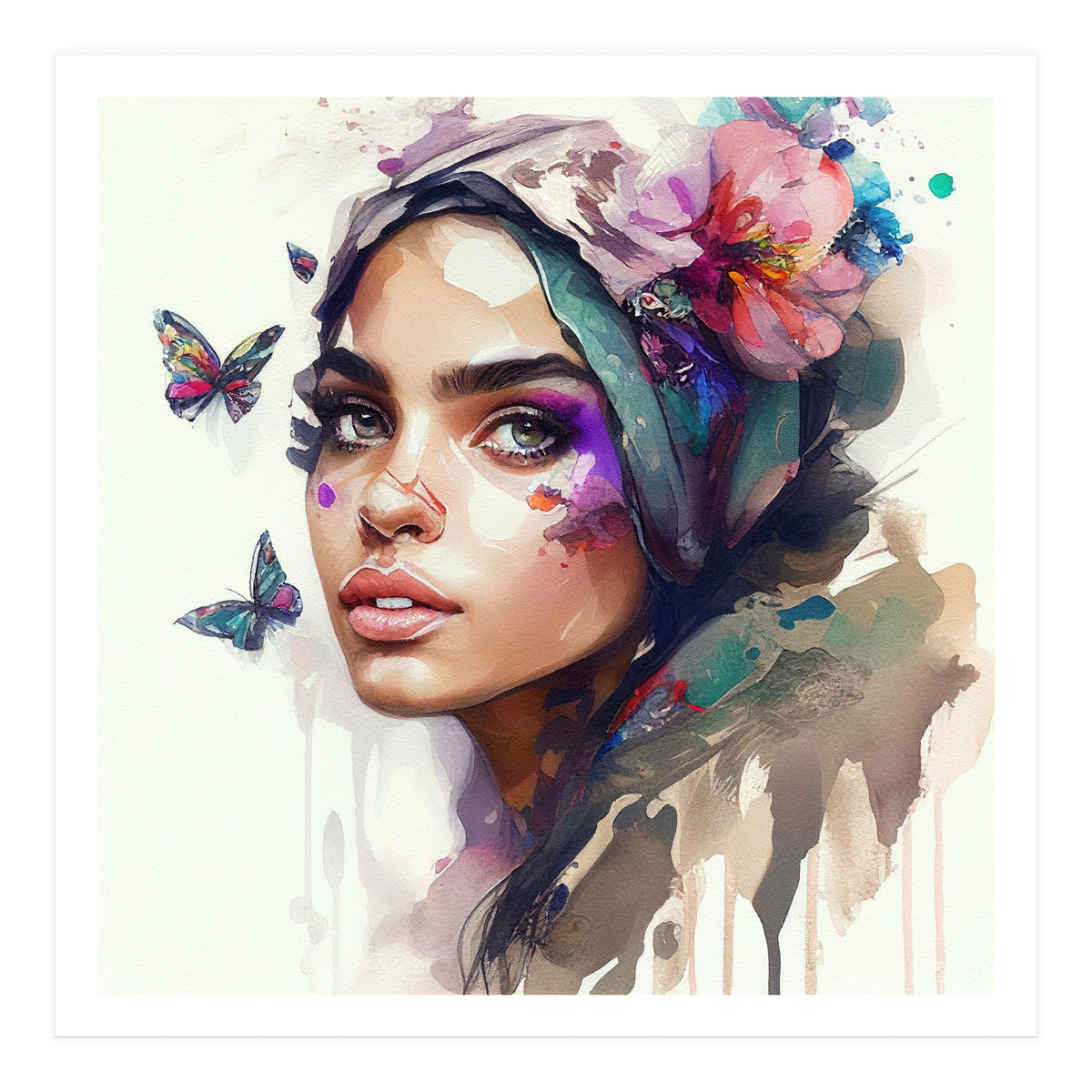 Watercolor Floral Arabian Woman #8 (Print Only)