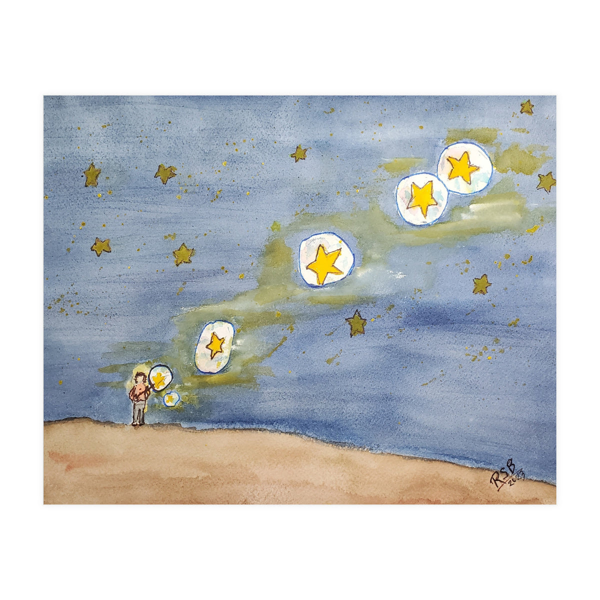 He Dipped the Bubble Wand, Waved his Arm, and Filled the Sky With Stars (Print Only)