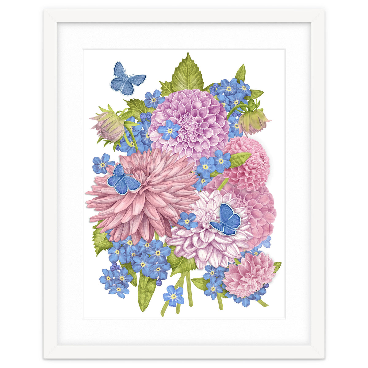 Pink Flowers and Butterflies