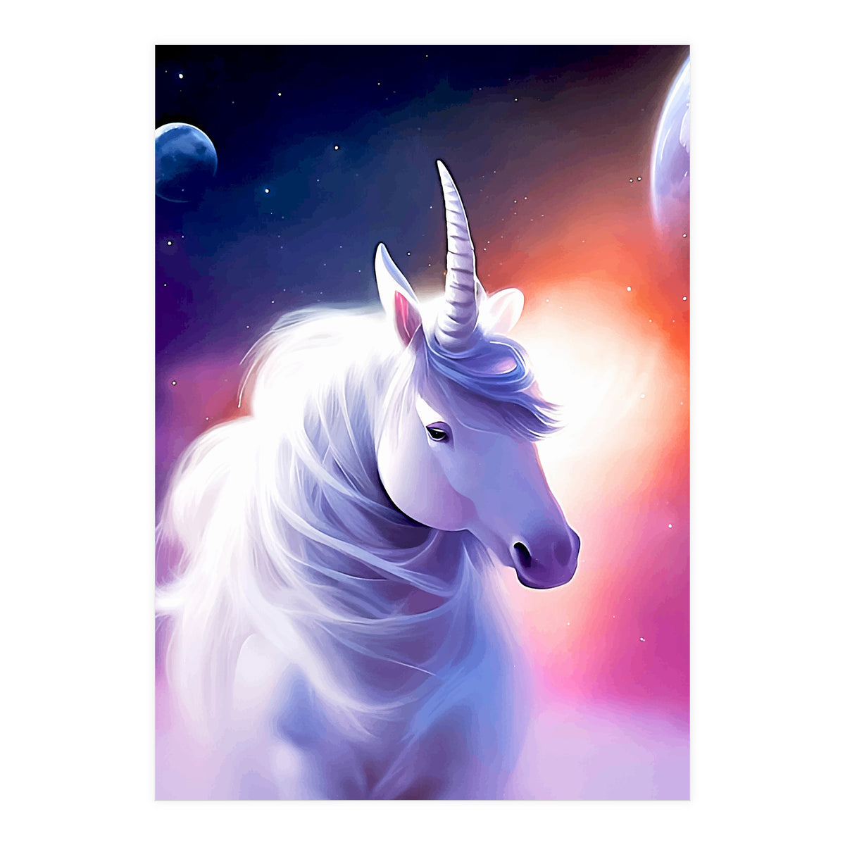 Space Unicorn, Fantasy Surrealism Sci-fi, Animals Horse Planets Digital, Moon Stars (Print Only)