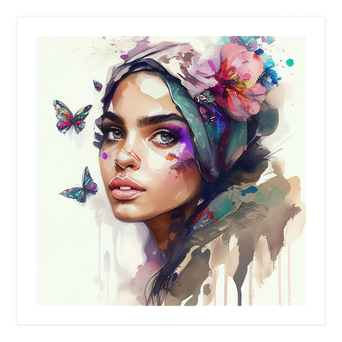 Watercolor Floral Arabian Woman #8 (Print Only)