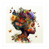 Watercolor Butterfly African Woman #5 (Print Only)
