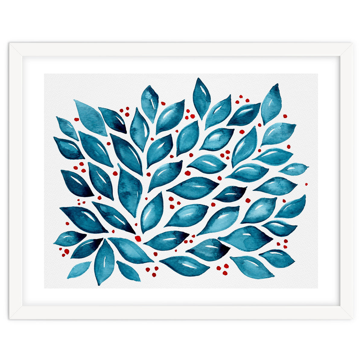 Abstract leaves and dots - teal and red
