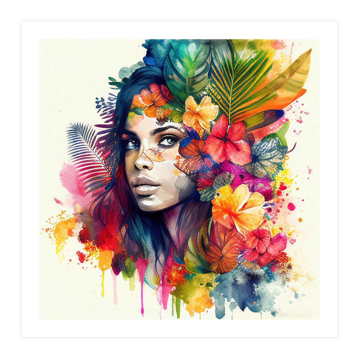 Watercolor Tropical Woman #17 (Print Only)