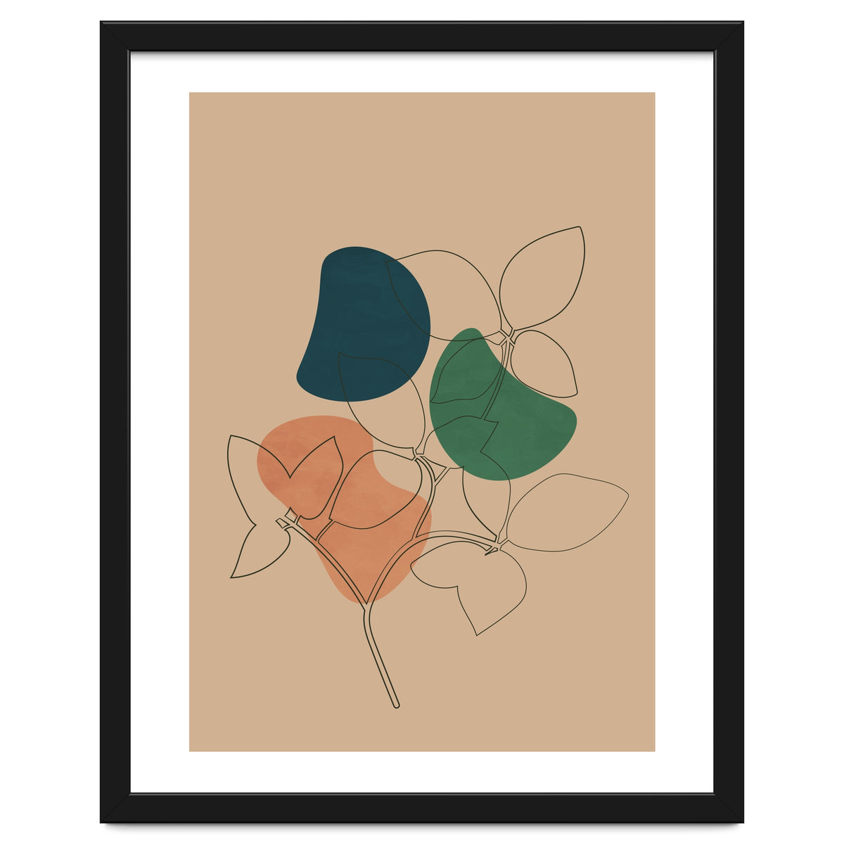 Boho Line Art Drawing Plant Earthy Tones