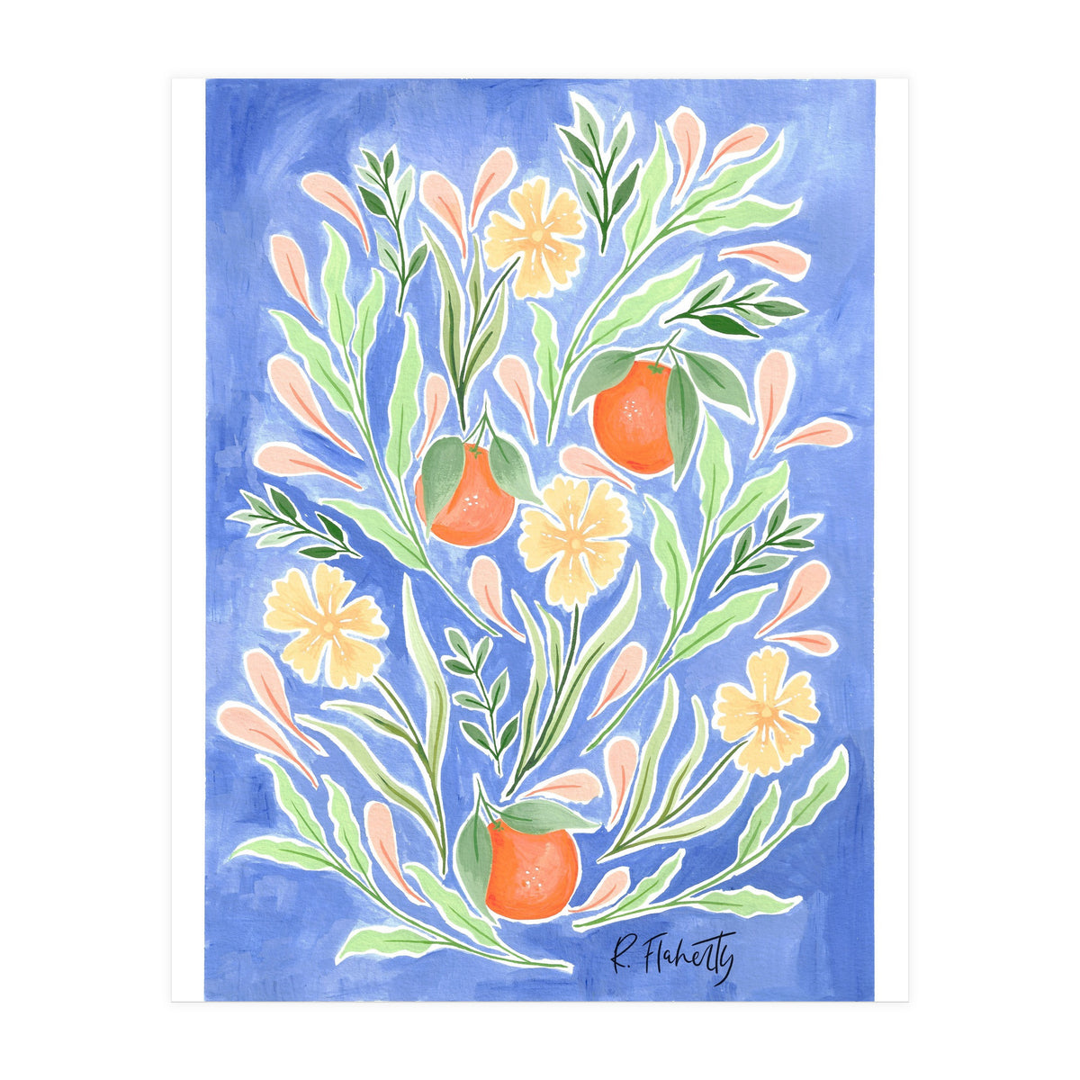 Wild Orange FLoral | Cobalt Blue (Print Only)
