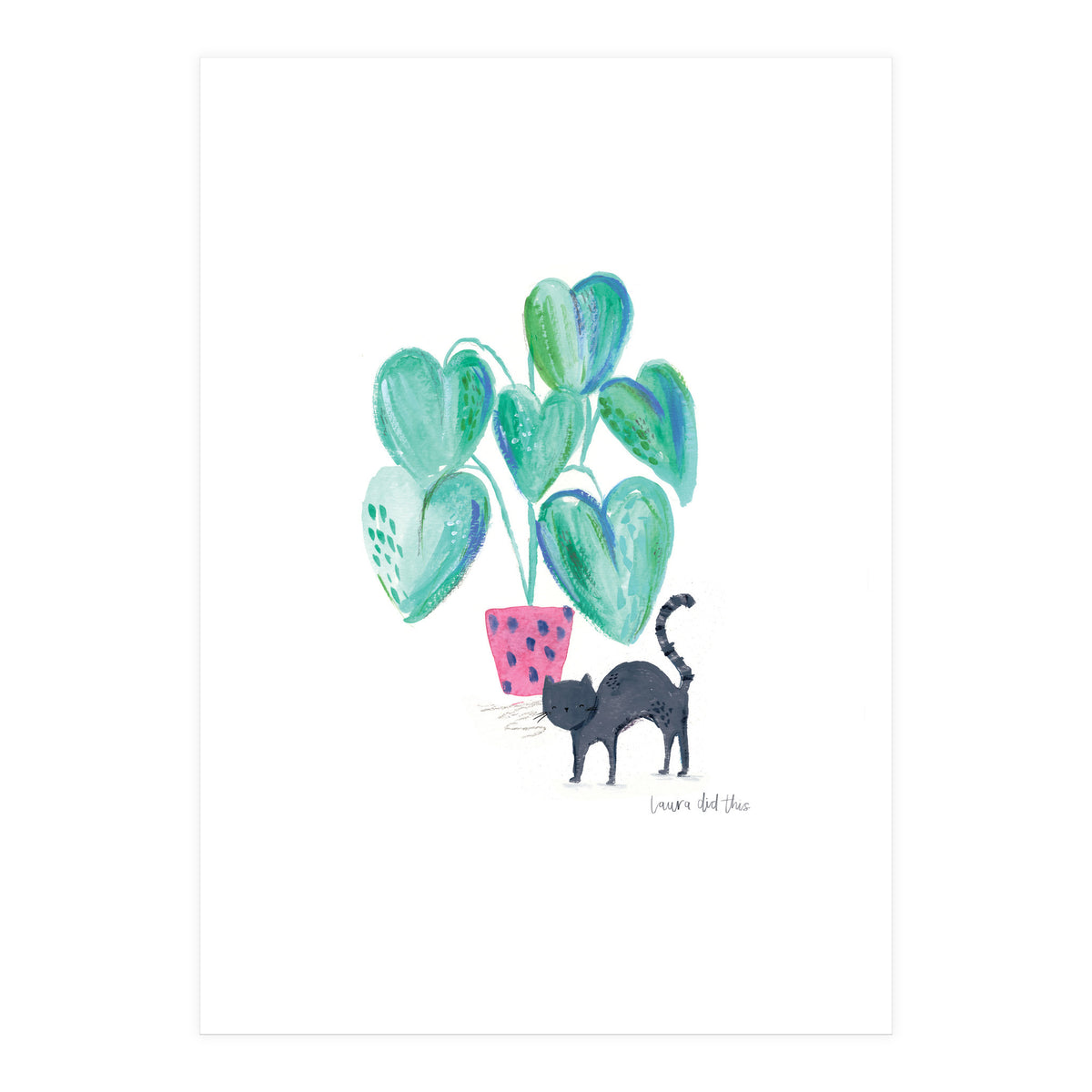 Cat And House Plant (Print Only)
