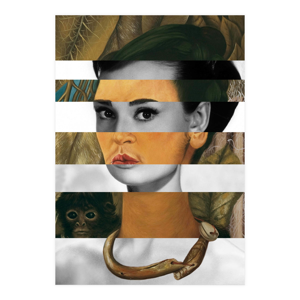 Frida Kahlo's Self Portrait with Monkey & Audrey Hepburn (Print Only)