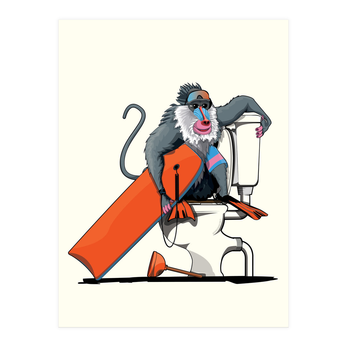 Baboon on the Toilet, Funny Bathroom Humour (Print Only)