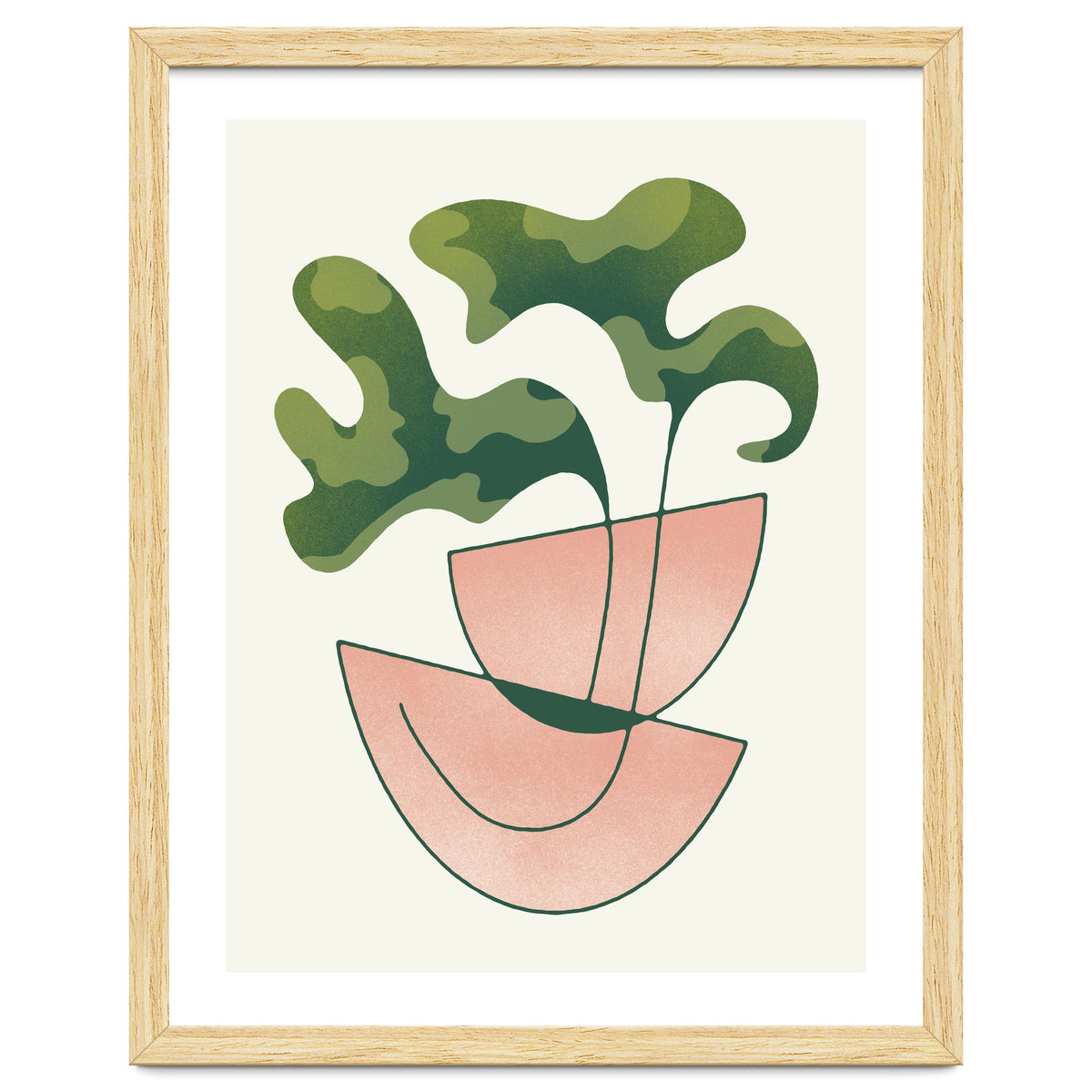 Two Abstract Plant Leaves In A Geometric Vase